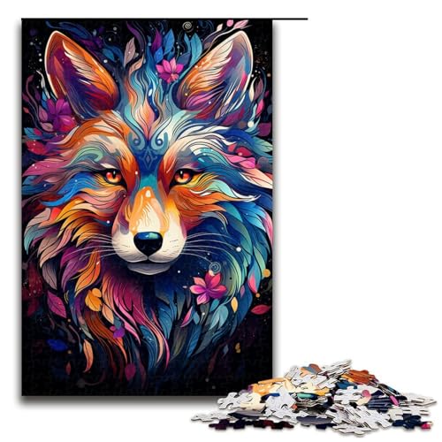 1000-teiliges Puzzle Lernspiele farbenfrohes psychedelisches Gemälde eines Fuchses Puzzle für Erwachsene Holzpuzzle für Familienspaß und Spieleabend 1000 Teile (75 x 50 cm) von mowenbingpeng