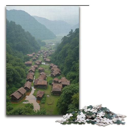 1000-teiliges Puzzle Lernspiele kleines Dorf Puzzle für Erwachsene Holzpuzzle für Familienspaß und Spieleabend 1000 Teile (38 x 26 cm) von mowenbingpeng