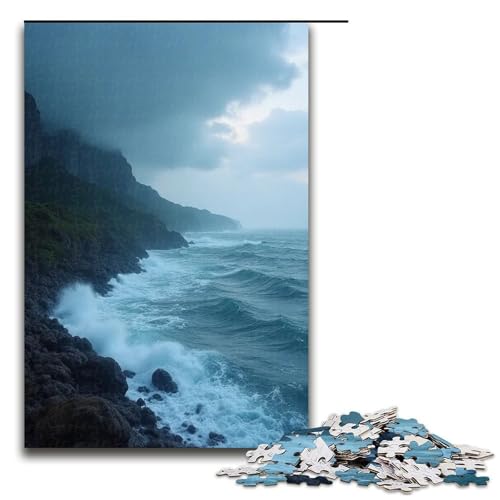 1000-teiliges Puzzle Lernspiele starker Regen an der Küste Puzzles für Erwachsene Holzpuzzle für Familienspaß und Spieleabend 1000 Teile (75 x 50 cm) von mowenbingpeng