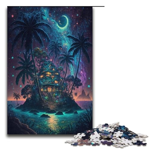 1000 teiliges Puzzle Meereshütte unter den Sternen Puzzle für Erwachsene Holzpuzzle Familienspiele 1000 Teile (38 x 26 cm) von mowenbingpeng