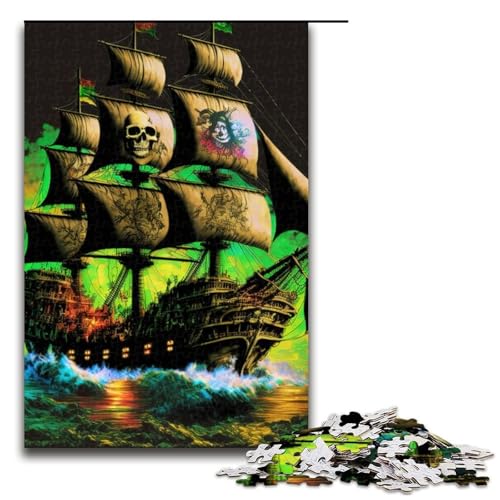 1000-teiliges Puzzle Piratenboot für Erwachsene Holzpuzzle anspruchsvolles Spiel 1000 Teile (75 x 50 cm) von mowenbingpeng