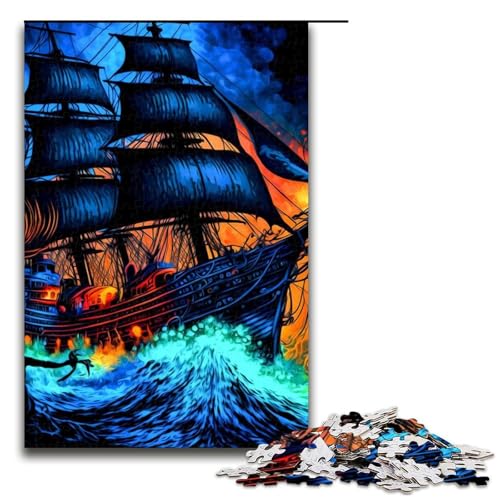 1000-teiliges Puzzle Piratenschiff-Puzzle für Erwachsene Holzpuzzle Familienspiel 1000 Teile (75 x 50 cm) von mowenbingpeng