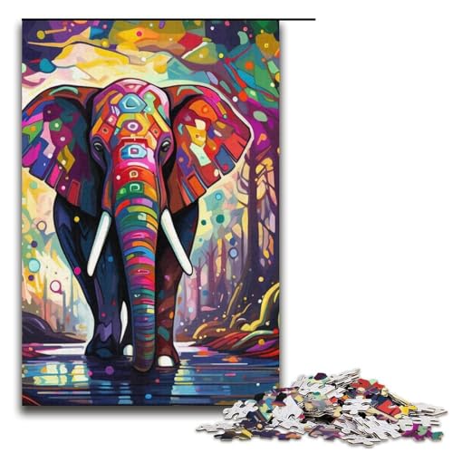 1000-teiliges Puzzle Psychedelischer Elefant für Erwachsene und Kinder Papierpuzzle pädagogisches Spielzeug zum Stressabbau Puzzle 1000 Teile (38 x 26 cm) von mowenbingpeng
