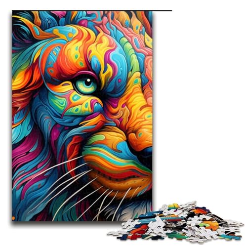 1000-teiliges Puzzle Psychedelischer Löwe für Erwachsene und Kinder Holzpuzzle pädagogisches Spielzeug zum Stressabbau Puzzle 1000 Teile (75 x 50 cm) von mowenbingpeng
