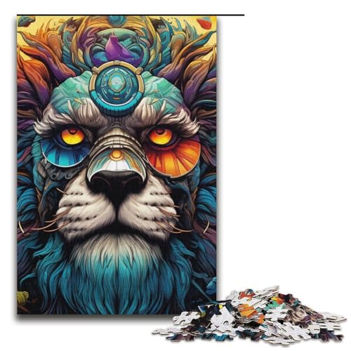 1000-teiliges Puzzle Psychedelischer Löwe für Erwachsene und Kinder Papierpuzzle pädagogisches Spielzeug zum Stressabbau Puzzle 1000 Teile (38 x 26 cm) von mowenbingpeng