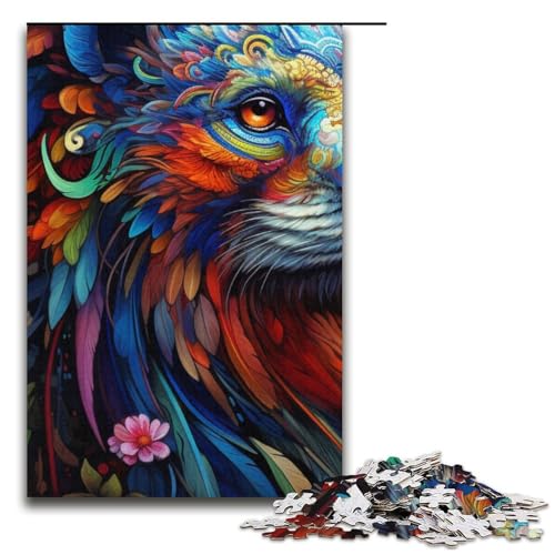 1000-teiliges Puzzle Psychedelischer Löwe für Erwachsene und Kinder Papierpuzzle pädagogisches Spielzeug zum Stressabbau Puzzle 1000 Teile (38 x 26 cm) von mowenbingpeng