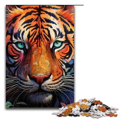 1000-teiliges Puzzle Psychedelischer Tiger Puzzle für Erwachsene Holzpuzzle Familienspiele 1000 Teile (75 x 50 cm) von mowenbingpeng