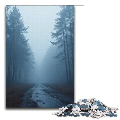 1000-teiliges Puzzle Rauchbedeckter kalter Wald für Erwachsene Holzpuzzle anspruchsvolles Spiel 1000 Teile (38 x 26 cm) von mowenbingpeng