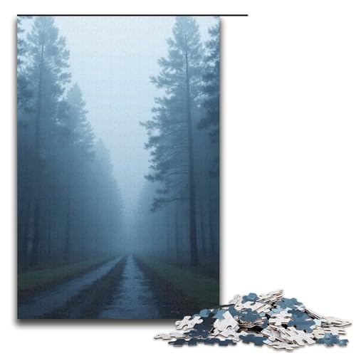 1000-teiliges Puzzle Rauchbedeckter kalter Wald für Erwachsene Holzpuzzle anspruchsvolles Spiel 1000 Teile (38 x 26 cm) von mowenbingpeng