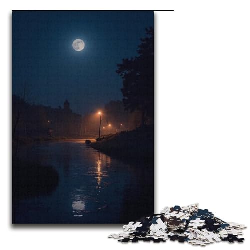 1000-teiliges Puzzle Ruhige Nacht Holzpuzzle Lernspiele Heimdekoration 1000 Teile (38 x 26 cm) von mowenbingpeng