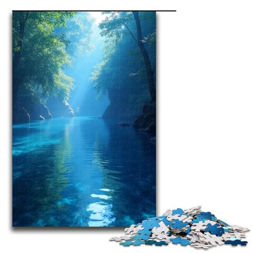 1000-teiliges Puzzle Spring Water Blue für Erwachsene und Kinder Holzpuzzle pädagogisches Spielzeug zum Stressabbau Puzzle 1000 Teile (75 x 50 cm) von mowenbingpeng