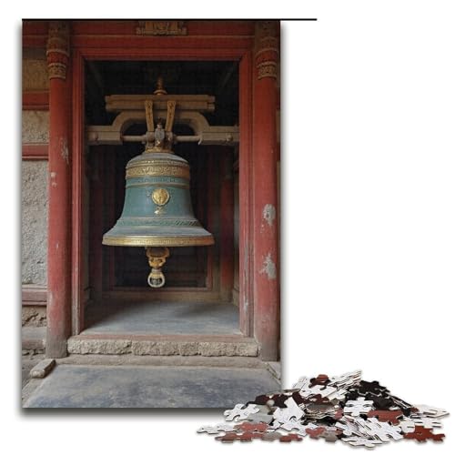 1000-teiliges Puzzle antike Tempelglocke Puzzle für Erwachsene Holzpuzzle anspruchsvolles Spiel 1000 Teile (38 x 26 cm) von mowenbingpeng