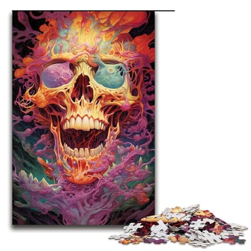 1000-teiliges Puzzle böser Totenkopf psychedelische Illustration Holzpuzzle für Erwachsene und Kinder pädagogisches Spielzeug zum Stressabbau 1000 Teile (75 x 50 cm) von mowenbingpeng