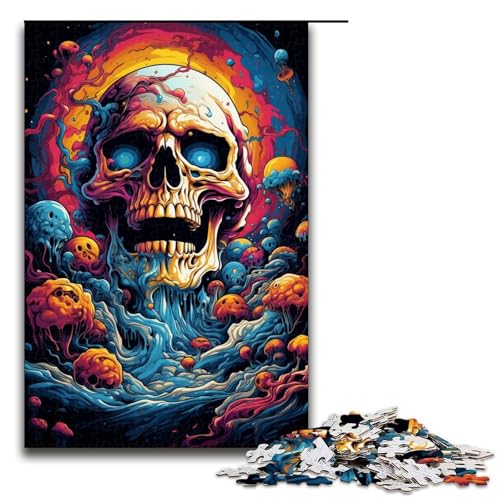 1000-teiliges Puzzle böser bunter Totenkopf Puzzle für Erwachsene Holzpuzzle anspruchsvolles Spiel 1000 Teile (75 x 50 cm) von mowenbingpeng