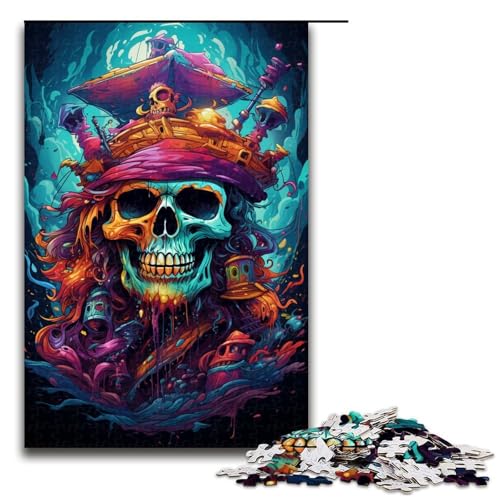 1000-teiliges Puzzle bunt Psychedelischer Piratenschädel Puzzle für Erwachsene und Kinder Holzpuzzle pädagogisches Spielzeug zum Stressabbau Puzzle 1000 Teile (75 x 50 cm) von mowenbingpeng