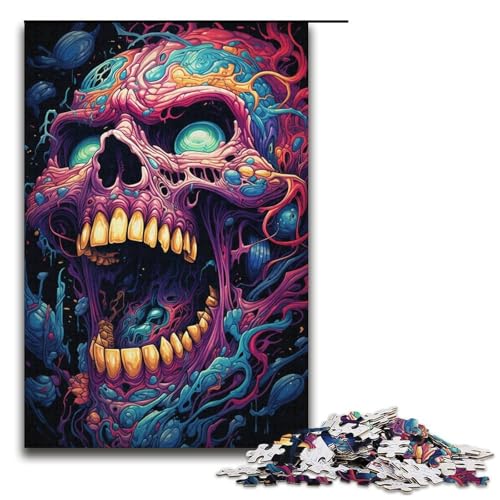 1000-teiliges Puzzle bunt Psychedelischer Totenkopf Puzzle für Erwachsene und Kinder Holzpuzzle pädagogisches Spielzeug zum Stressabbau Puzzle 1000 Teile (38 x 26 cm) von mowenbingpeng