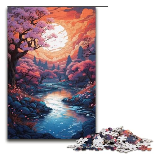 1000-teiliges Puzzle bunter Kirschblütenbaum für Erwachsene Holzpuzzle anspruchsvolles Spiel 1000 Teile (38 x 26 cm) von mowenbingpeng
