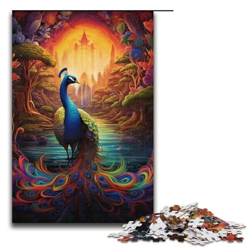 1000-teiliges Puzzle bunter Pfau für Erwachsene und Kinder Holzpuzzle pädagogisches Spielzeug zum Stressabbau Puzzle 1000 Teile (38 x 26 cm) von mowenbingpeng