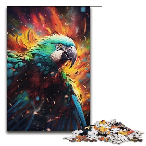 1000-teiliges Puzzle bunter Psychedelischer Papagei Puzzle für Erwachsene und Kinder Holzpuzzle pädagogisches Spielzeug zum Stressabbau Puzzle 1000 Teile (38 x 26 cm) von mowenbingpeng