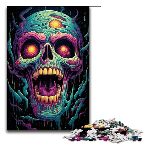 1000-teiliges Puzzle bunter Psychedelischer Totenkopf Puzzle für Erwachsene und Kinder Holzpuzzle pädagogisches Spielzeug zum Stressabbau Puzzle 1000 Teile (75 x 50 cm) von mowenbingpeng