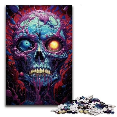 1000-teiliges Puzzle bunter Psychedelischer Totenkopf Puzzle für Erwachsene und Kinder Holzpuzzle pädagogisches Spielzeug zum Stressabbau Puzzle 1000 Teile (75 x 50 cm) von mowenbingpeng