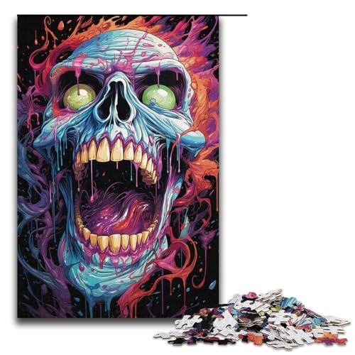 1000-teiliges Puzzle bunter Totenkopf für Erwachsene Holzpuzzle anspruchsvolles Spiel 1000 Teile (38 x 26 cm) von mowenbingpeng