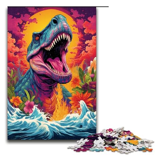 1000-teiliges Puzzle bunter Tyrannosaurus Rex aus der Zukunft Holzpuzzle Lernspiele Heimdekoration 1000 Teile (75 x 50 cm) von mowenbingpeng