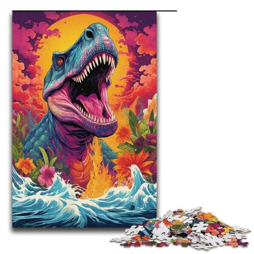 1000-teiliges Puzzle bunter Tyrannosaurus Rex aus der Zukunft Puzzle für Erwachsene und Kinder Holzpuzzle pädagogisches Spielzeug zum Stressabbau Puzzle 1000 Teile (38 x 26 cm) von mowenbingpeng