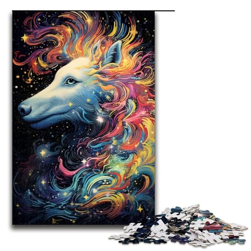1000-teiliges Puzzle bunter Wolf für Erwachsene Holzpuzzle anspruchsvolles Spiel 1000 Teile (75 x 50 cm) von mowenbingpeng