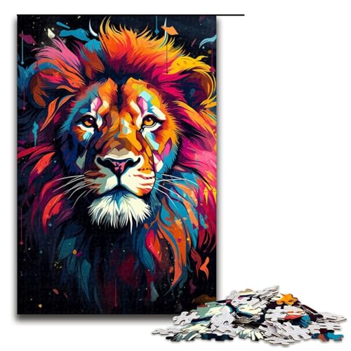 1000-teiliges Puzzle bunter wütender Löwe für Erwachsene Holzpuzzle anspruchsvolles Spiel 1000 Teile (75 x 50 cm) von mowenbingpeng
