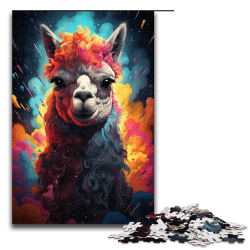 1000-teiliges Puzzle buntes Alpaka im Weltraum für Erwachsene und Kinder Holzpuzzle pädagogisches Spielzeug zum Stressabbau Puzzle 1000 Teile (75 x 50 cm) von mowenbingpeng