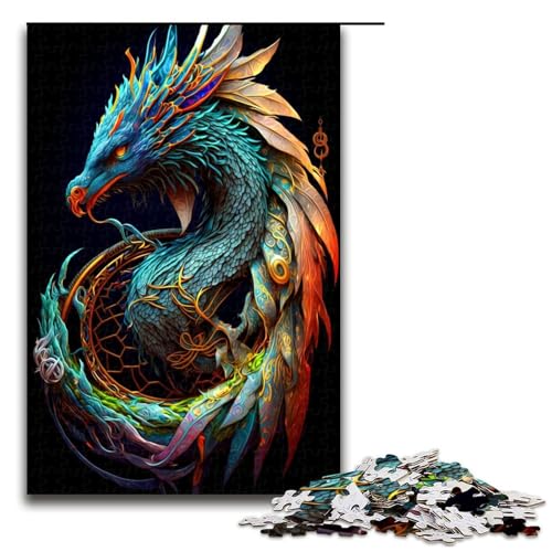 1000-teiliges Puzzle buntes Drachen-Puzzle Holzpuzzle Lernspiele Heimdekoration 1000 Teile (75 x 50 cm) von mowenbingpeng