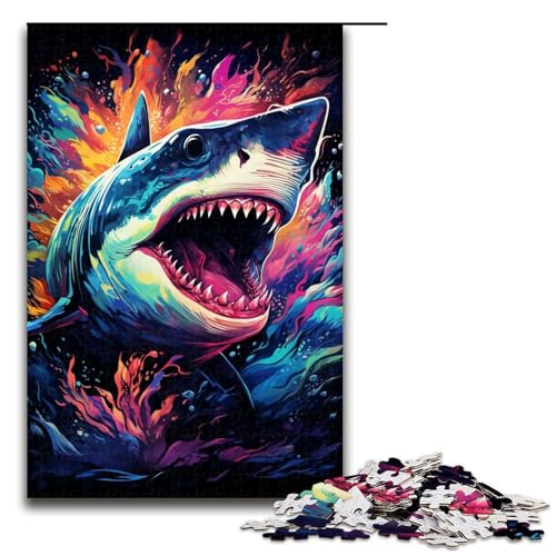1000-teiliges Puzzle buntes Hai-Puzzle Holzpuzzle Lernspiele Heimdekoration 1000 Teile (75 x 50 cm) von mowenbingpeng
