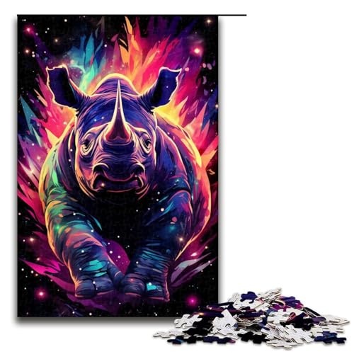 1000-teiliges Puzzle buntes Nashorn 12 Puzzleteile für Erwachsene Holzpuzzle anspruchsvolles Spiel 1000 Teile (75 x 50 cm) von mowenbingpeng