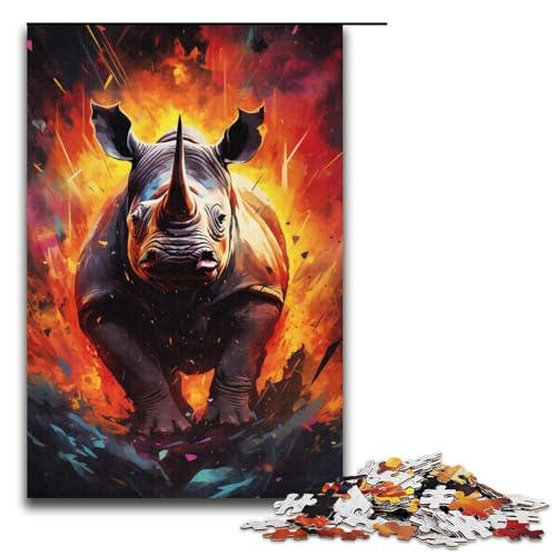 1000-teiliges Puzzle buntes Nashorn-Puzzle für Erwachsene Holzpuzzle anspruchsvolles Spiel 1000 Teile (38 x 26 cm) von mowenbingpeng