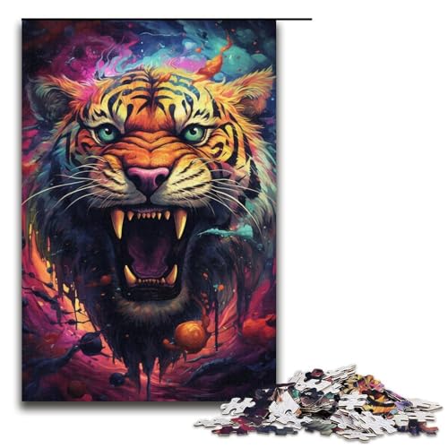 1000-teiliges Puzzle buntes Tiger-Puzzle Holzpuzzle Lernspiele Heimdekoration 1000 Teile (38 x 26 cm) von mowenbingpeng