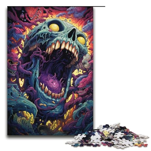 1000-teiliges Puzzle buntes Totenkopf-Monster-Puzzle für Erwachsene Holzpuzzle Familienspiel 1000 Teile (38 x 26 cm) von mowenbingpeng