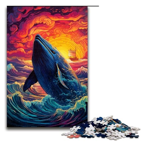 1000-teiliges Puzzle buntes Wal-Puzzle für Erwachsene Holzpuzzle anspruchsvolles Spiel 1000 Teile (75 x 50 cm) von mowenbingpeng