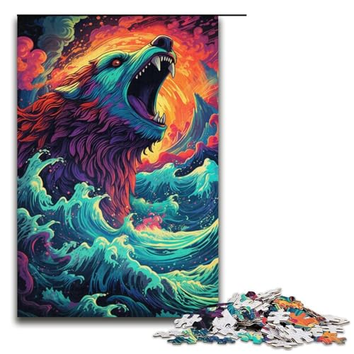 1000-teiliges Puzzle buntes Wolfspuzzle für Erwachsene Holzpuzzle anspruchsvolles Spiel 1000 Teile (38 x 26 cm) von mowenbingpeng