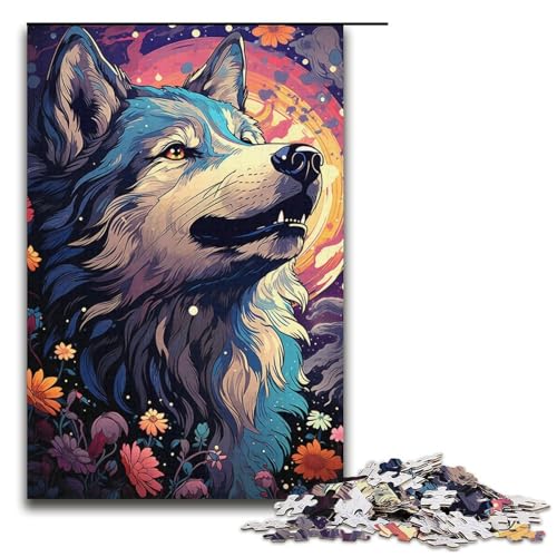 1000-teiliges Puzzle buntes Wolfspuzzle für Erwachsene Holzpuzzle anspruchsvolles Spiel 1000 Teile (38 x 26 cm) von mowenbingpeng