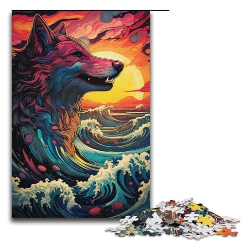 1000-teiliges Puzzle buntes Wolfspuzzle für Erwachsene Holzpuzzle anspruchsvolles Spiel 1000 Teile (38 x 26 cm) von mowenbingpeng