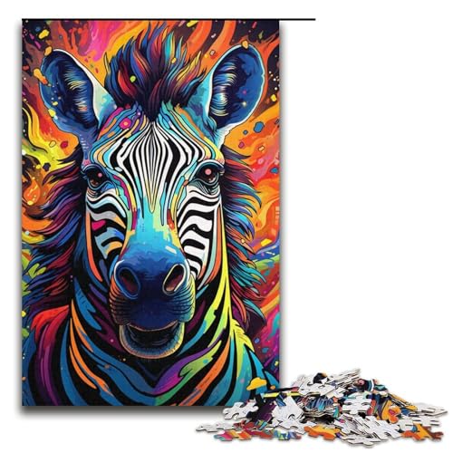1000-teiliges Puzzle buntes psychedelisches Gemälde Zebra-Puzzle für Erwachsene und Kinder Holzpuzzle pädagogisches Spielzeug zum Stressabbau Puzzle 1000 Teile (38 x 26 cm) von mowenbingpeng