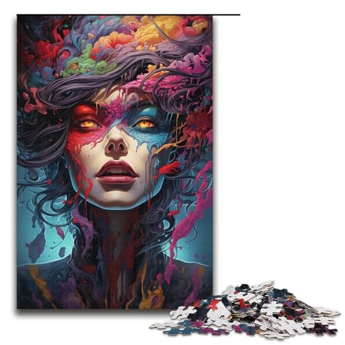 1000-teiliges Puzzle buntes psychedelisches Hexen-Puzzle für Erwachsene und Kinder Holzpuzzle pädagogisches Spielzeug zum Stressabbau Puzzle 1000 Teile (38 x 26 cm) von mowenbingpeng