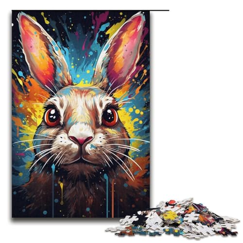 1000-teiliges Puzzle buntes psychedelisches Kaninchen-Puzzle für Erwachsene Holzpuzzle anspruchsvolles Spiel 1000 Teile (38 x 26 cm) von mowenbingpeng