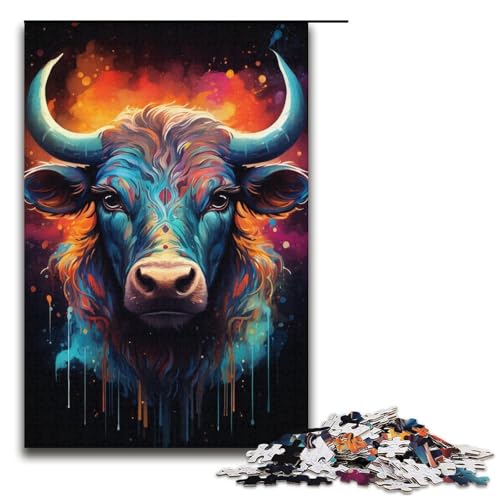 1000-teiliges Puzzle buntes psychedelisches Regenbogen-Kuh-Puzzle für Erwachsene und Kinder Holzpuzzle pädagogisches Spielzeug zum Stressabbau Puzzle 1000 Teile (38 x 26 cm) von mowenbingpeng