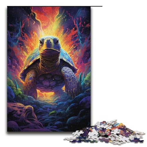 1000-teiliges Puzzle buntes psychedelisches Schildkröten-Puzzle für Erwachsene Holzpuzzle anspruchsvolles Spiel 1000 Teile (38 x 26 cm) von mowenbingpeng
