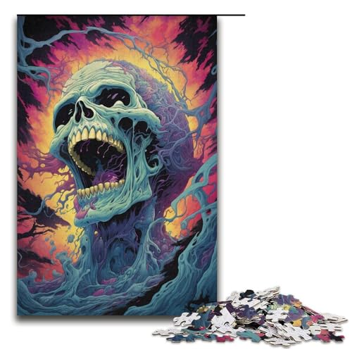 1000-teiliges Puzzle buntes psychedelisches Totenkopf-Puzzle für Erwachsene Holzpuzzle Familienspiele 1000 Teile (38 x 26 cm) von mowenbingpeng
