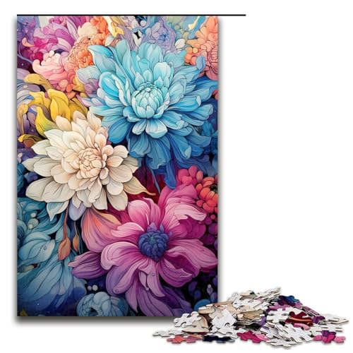 1000-teiliges Puzzle buntes psychedelisches ruhiges Blumen-Puzzle für Erwachsene und Kinder Holzpuzzle pädagogisches Spielzeug zum Stressabbau Puzzle 1000 Teile (75 x 50 cm) von mowenbingpeng