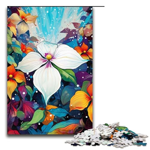 1000-teiliges Puzzle buntes psychedelisches weißes Trillium Puzzle für Erwachsene und Kinder Holzpuzzle pädagogisches Spielzeug zum Stressabbau Puzzle 1000 Teile (75 x 50 cm) von mowenbingpeng