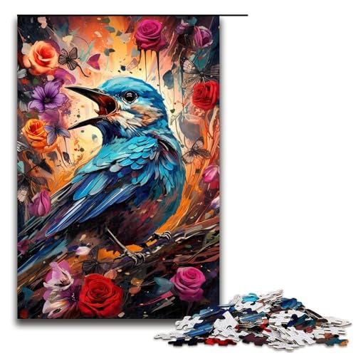 1000-teiliges Puzzle exotisch bunt Blauvogel und Blumen Puzzle für Erwachsene Holzpuzzle anspruchsvolles Spiel 1000 Teile (75 x 50 cm) von mowenbingpeng